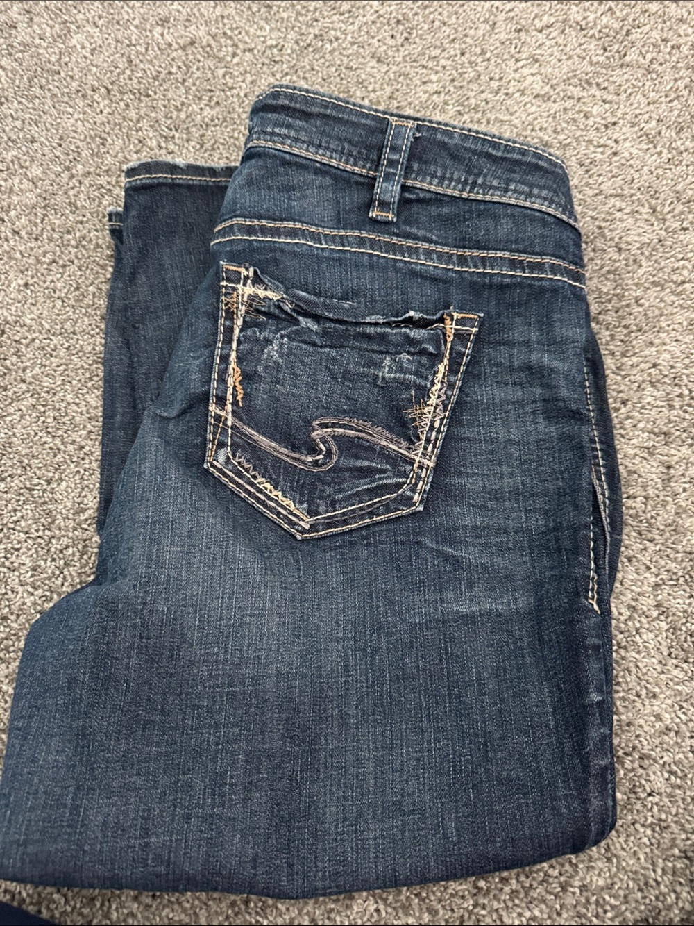 Silver Dark Blue Women's Jean Capris with Contrast Stitching